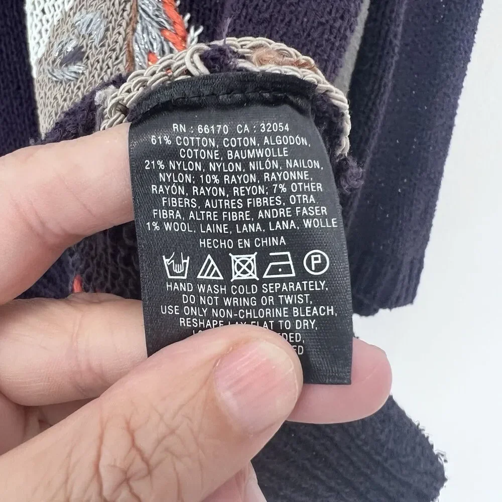 Anthropologie Moth Sweater Purple Saddleback Embroidered Horse 3/4 Sleeve Knit S - Picture 4 of 7